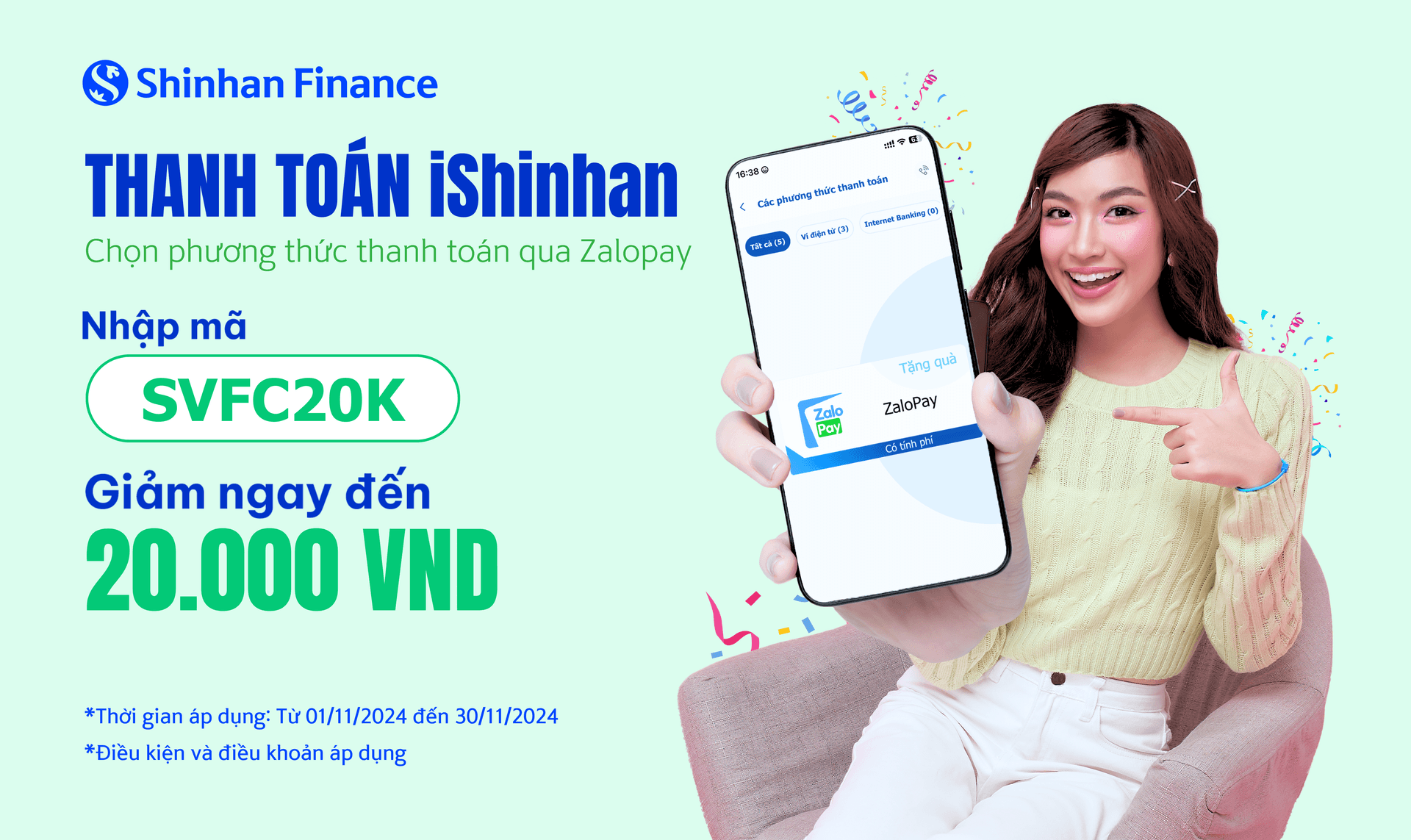Chọn ZaloPay – Nhận ưu đãi 20.000 VNĐ từ Shinhan Finance