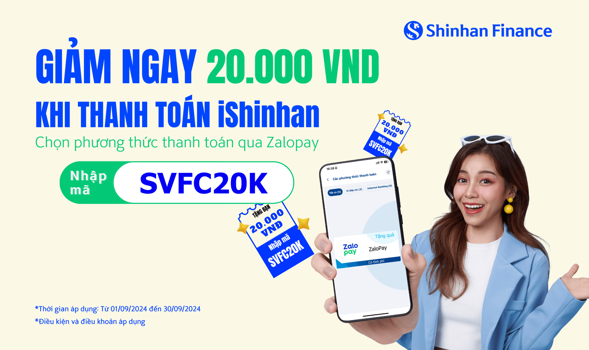 Giảm ngay 20.000 VNĐ khi thanh toán khoản vay tại iShinhan qua ví Zalopay