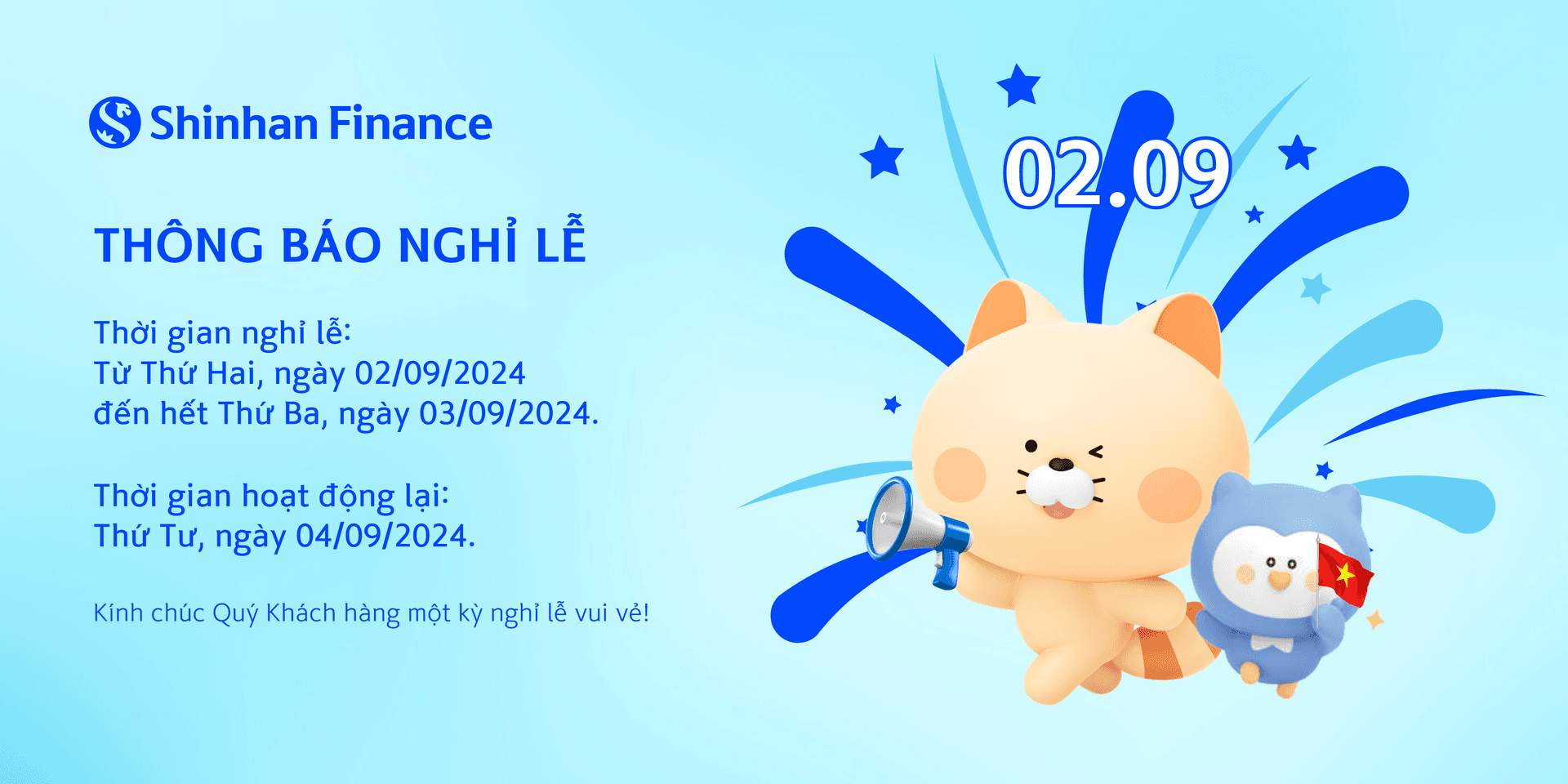 THÔNG BÁO NGHỈ LỄ QUỐC KHÁNH 02.09.2024