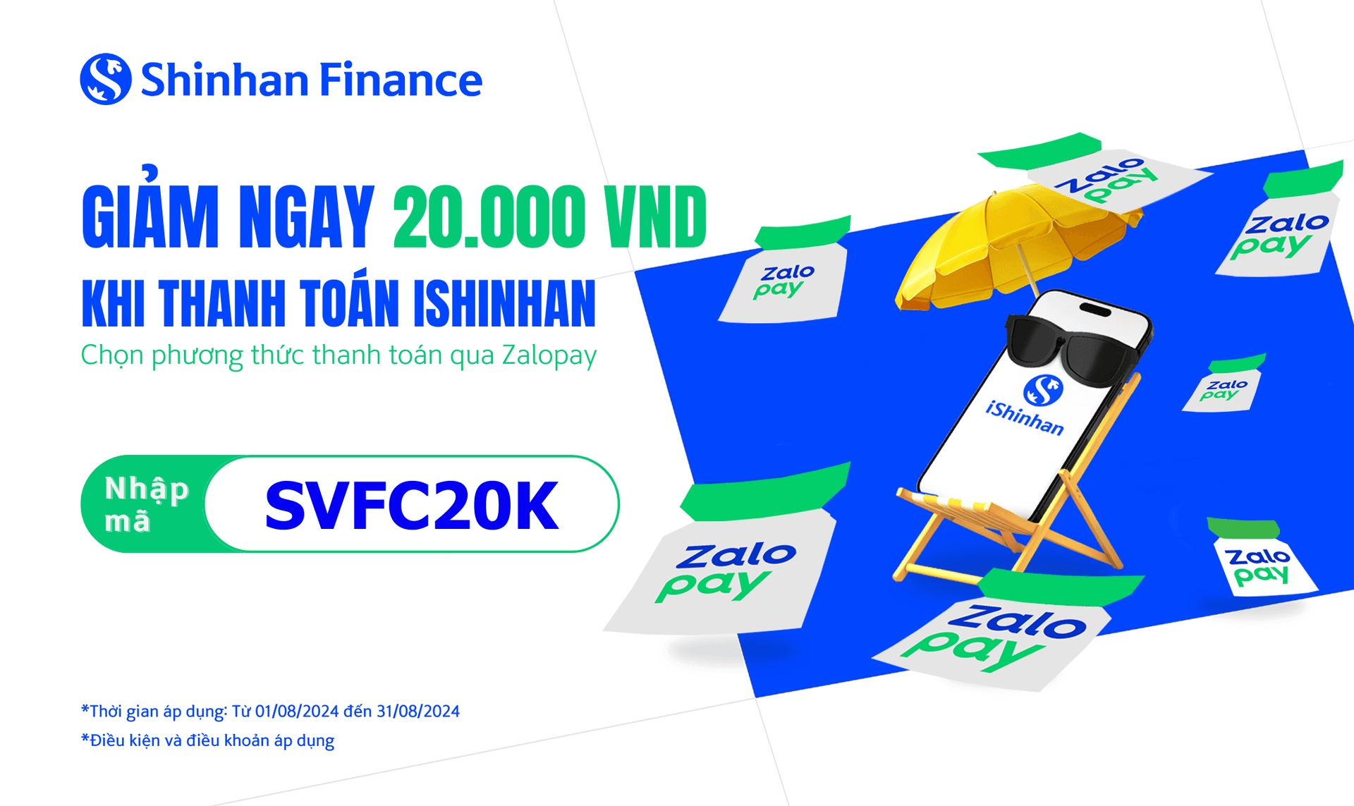 Thanh toán tại iShinhan qua Zalopay giảm ngay 20.000VND