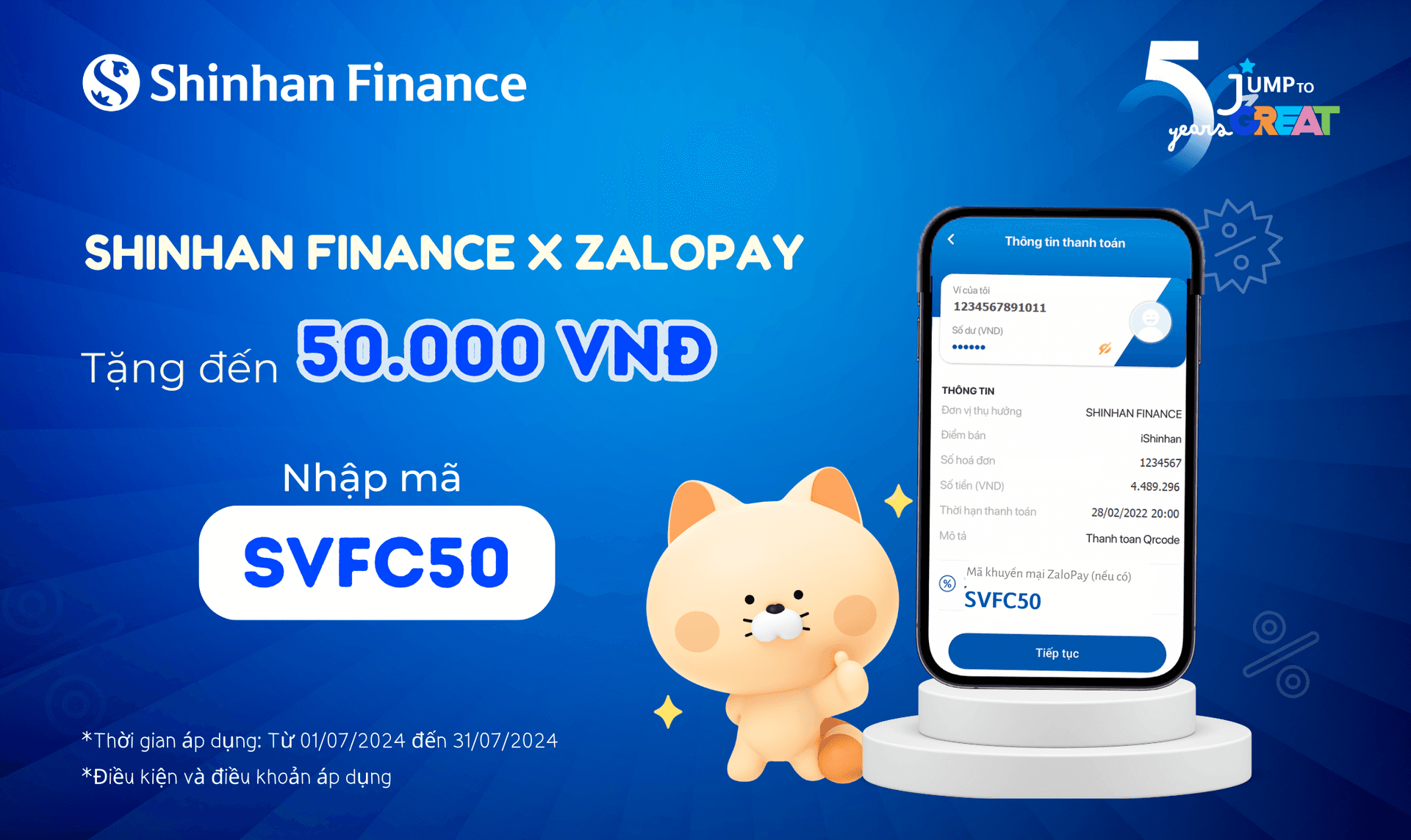 Mừng 05 năm thương hiệu - Shinhan Finance và ZaloPay ưu đãi tới 50.000 VNĐ khi thanh toán tại iShinhan