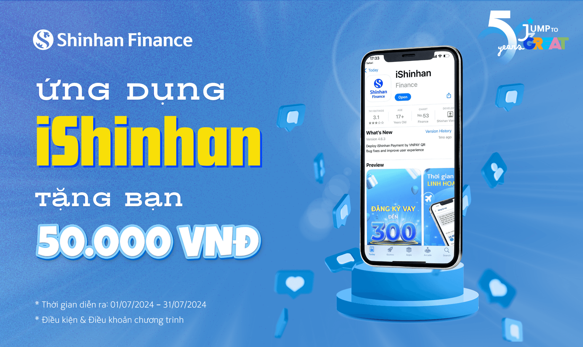 Mừng 05 năm thương hiệu Shinhan Finance – Ứng dụng iShinhan tặng bạn 50.000 VNĐ