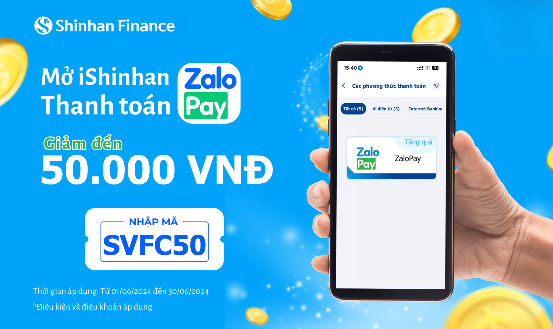 Thanh toán khoản vay nhận ngay ưu đãi 50.000 VNĐ cùng Shinhan Finance