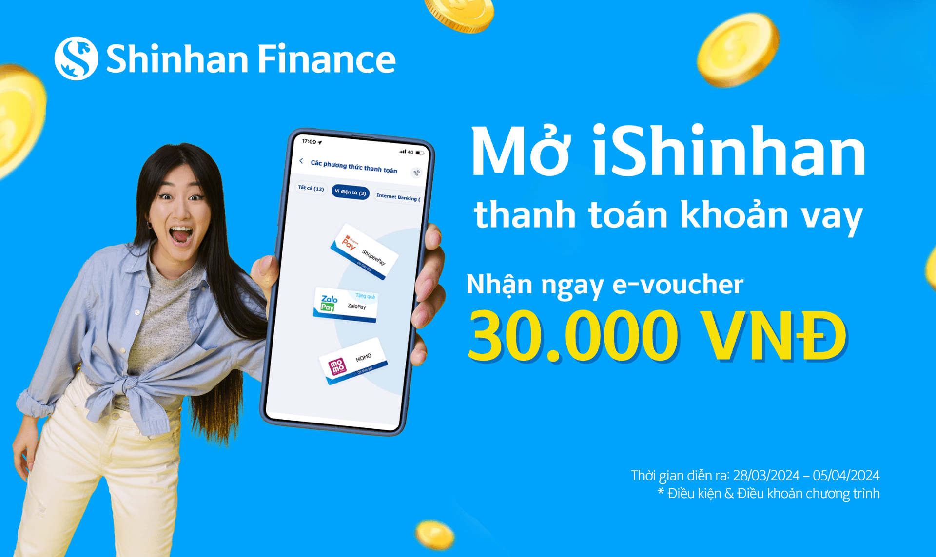 Mở iShinhan thanh toán khoản vay, nhận ngay e-voucher 30.000 VNĐ