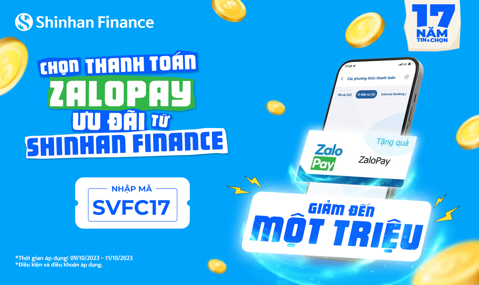 CHỌN thanh toán ZaloPay – ƯU ĐÃI từ Shinhan Finance lên đến 1 triệu đồng